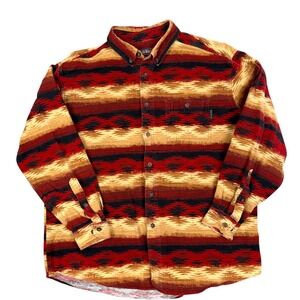 Woolrich Mens XL Aztec Southwestern Flannel Shirt Red Tan Black Button Down